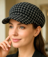 Comprar boina feminina com aba francesa preto xadrez em algodão para looks urbanos sofisticados no outono e meia estação em promoção ANELLIMN